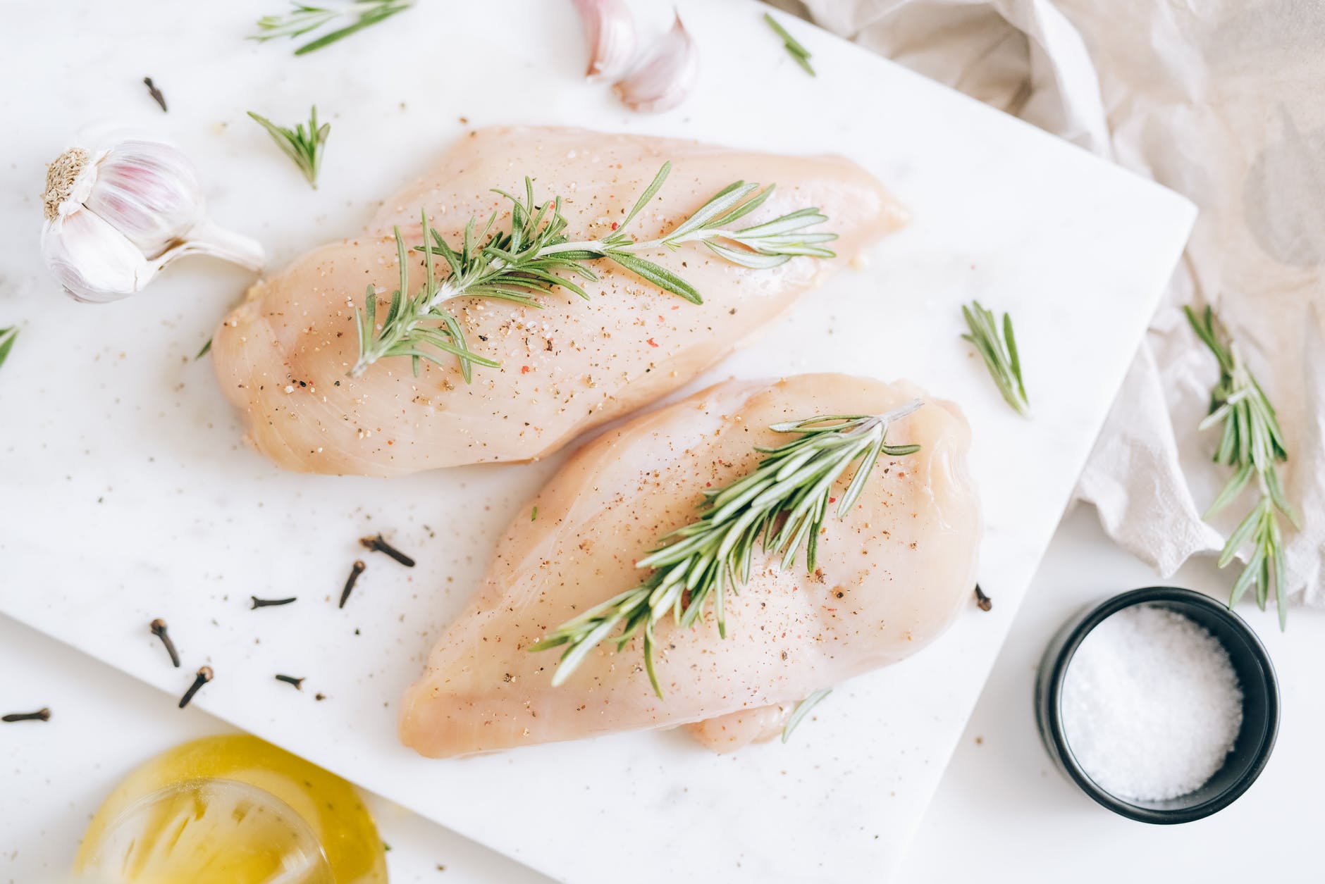 chicken meat on white ceramic plate
